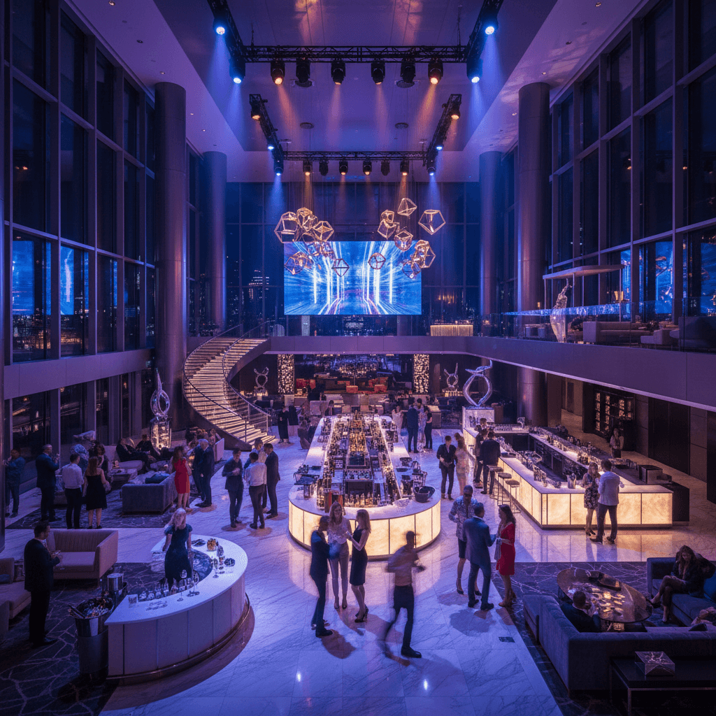 Upscale resort entertainment venue with dynamic lighting