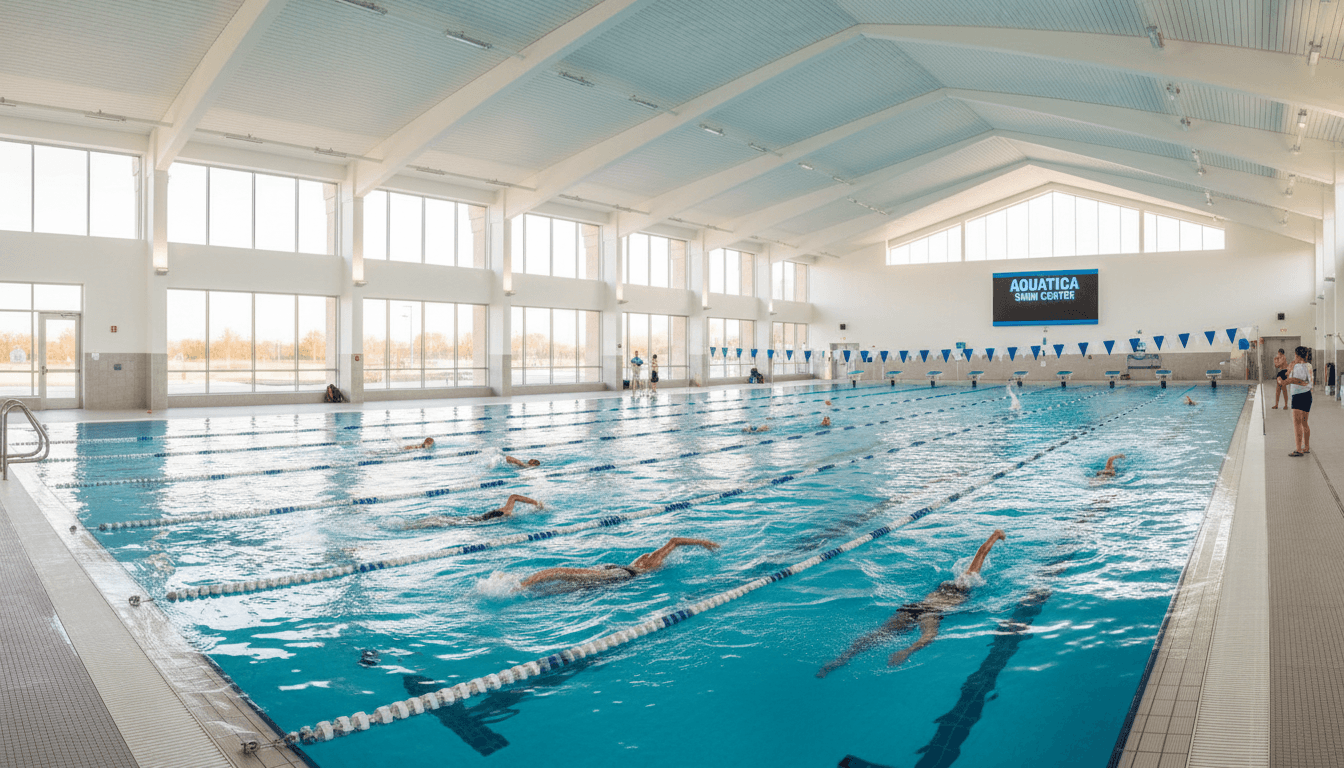 Indoor pool with swimmer and fitness facilities